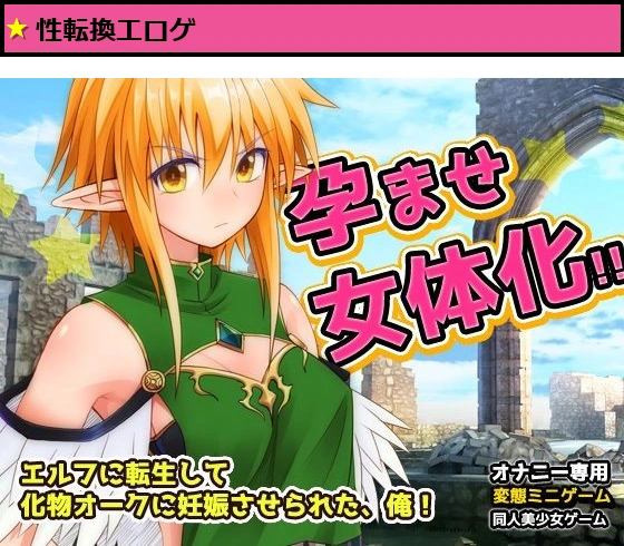 孕ませ女体化｜エルフに転生して化物オークに妊娠させられた、俺！〜オナニー用ミニゲーム